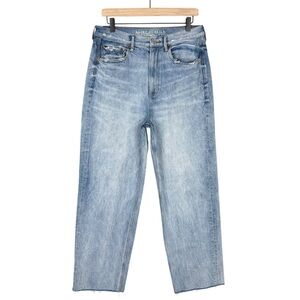 American Eagle Baggy Jeans Womens 12 Loose Fit High Rise Straight Raw Hem Skater